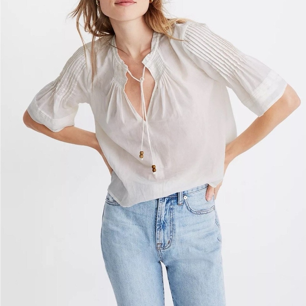 NWT Madewell xWarm Pintuck Tie Neck Ivory Blouse